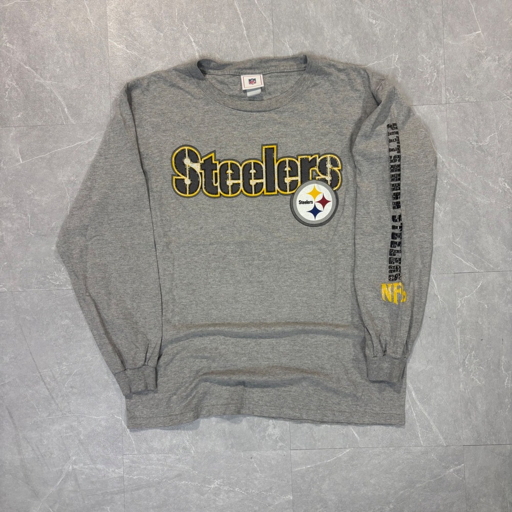 NFL Pittsburgh Steelers Long Sleeve Shirt Mens Gray Graphic Tee Logo 4632